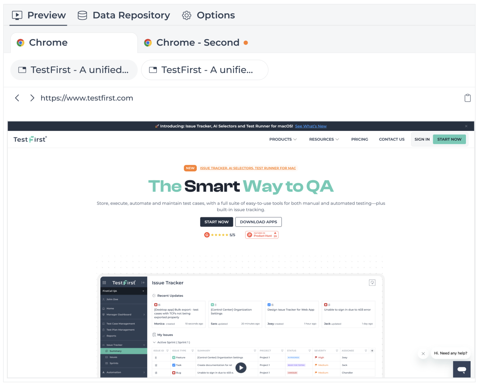 Built-in browser preview – TestFirst